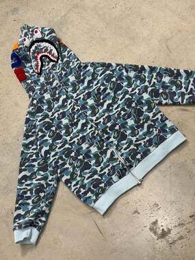 A Bathing Ape ABC Camo Full Zip Shark Hoodie Blue Men's Size L